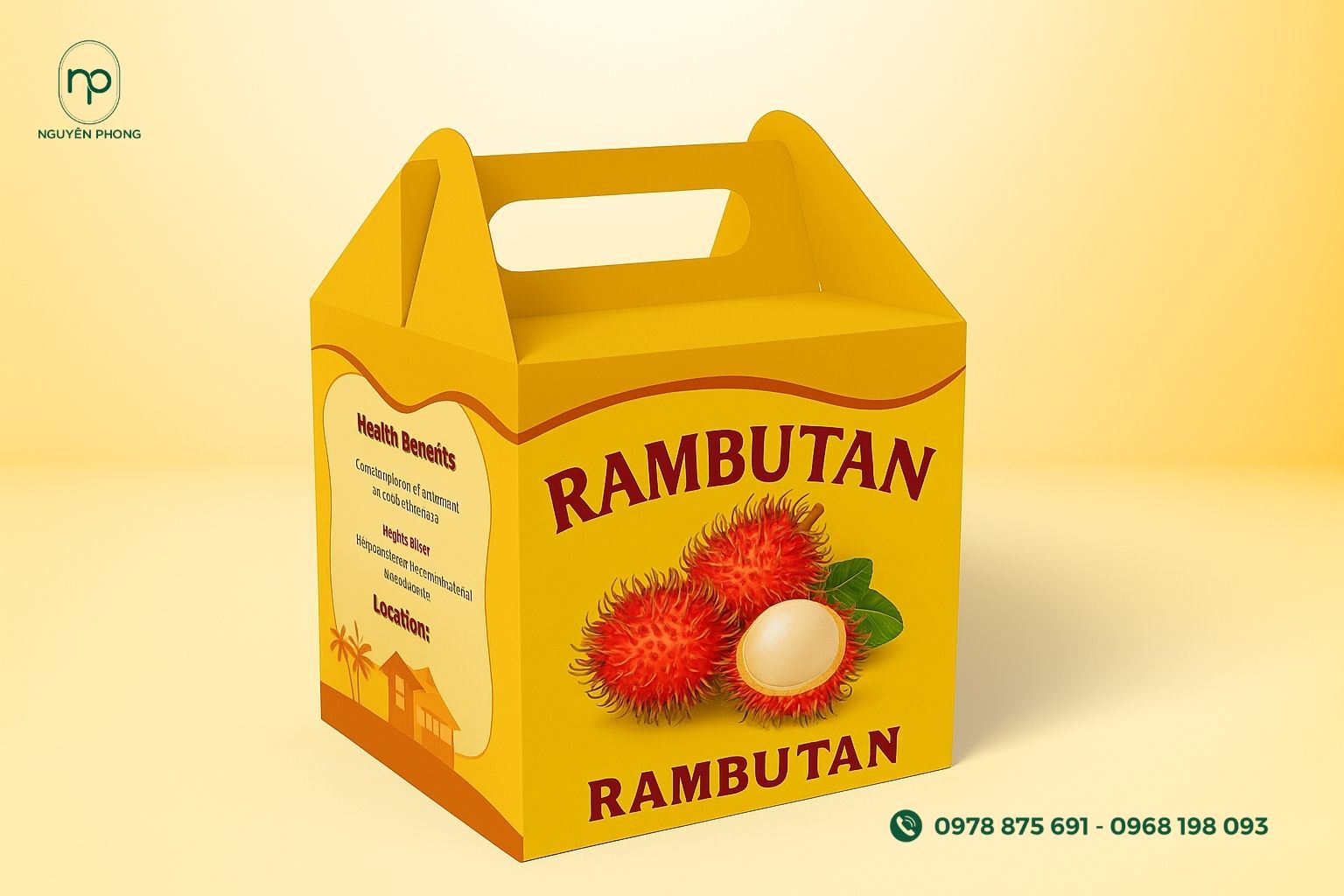 Hộp carton chôm chôm có tay xách 